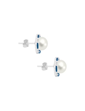 Aretes redondos Fascinare Coco de oro blanco con acabado brillante zafiro y diamante