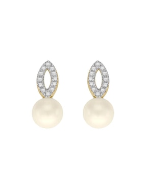 Aretes ovalados Fianelli Teles de oro con acabado brillante perla y diamante