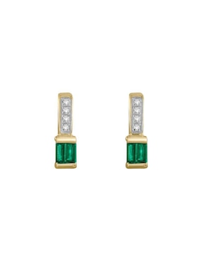Aretes rectangulares Fascinare Kalifa de oro con acabado brillante esmeralda y diamante