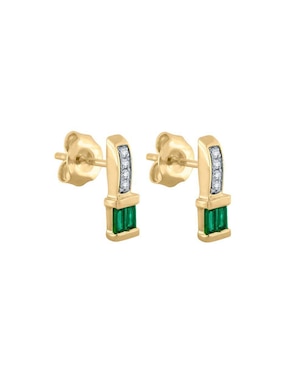 Aretes rectangulares Fascinare Kalifa de oro con acabado brillante esmeralda y diamante