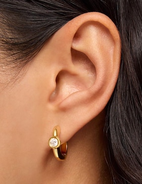 Aretes de aro redondos Tous Line Lgd de plata P 925 con acabado baño de oro diamante