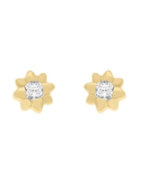 Aretes cortos de flor Fianelli Grazia de oro 14 k con acabado brillante diamante
