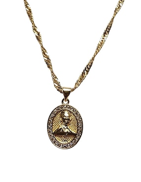 Collar con dije ovalado Limerence By Claudia Herrera Jesus Malverde de oro laminado 14 K
