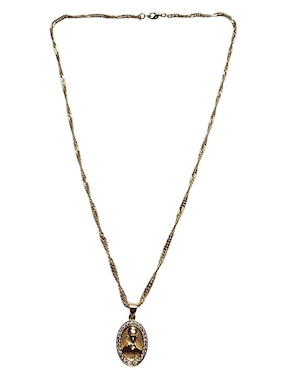 Collar con dije ovalado Limerence By Claudia Herrera Jesus Malverde de oro laminado 14 K