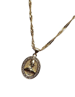 Collar con dije ovalado Limerence By Claudia Herrera Jesus Malverde de oro laminado 14 K