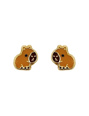 Broqueles Animal Planet Punto Metálico de oro amarillo 10 K con acabado esmaltado