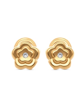 Broqueles de flor Joyerías Bizzarro de oro amarillo 14 K con acabado brillante diamante