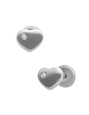 Broqueles de corazón Joyerías Bizzarro de oro blanco 14 K con acabado brillante diamante