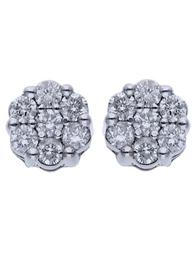 Broqueles de flor Joyerías Bizzarro de oro blanco 14 k con acabado brillante diamante
