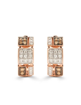 Aretes cortos circulares Joyerías Bizzarro de oro rosa 14 K con acabado brillante diamante