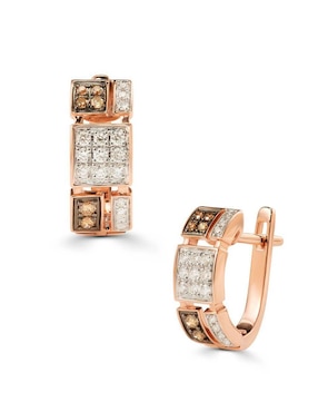 Aretes cortos circulares Joyerías Bizzarro de oro rosa 14 K con acabado brillante diamante