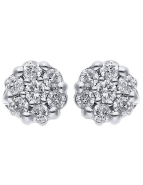 Broqueles de flor Joyerías Bizzarro de oro blanco 14 k con acabado brillante diamante