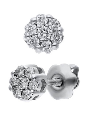 Broqueles de flor Joyerías Bizzarro de oro blanco 14 k con acabado brillante diamante
