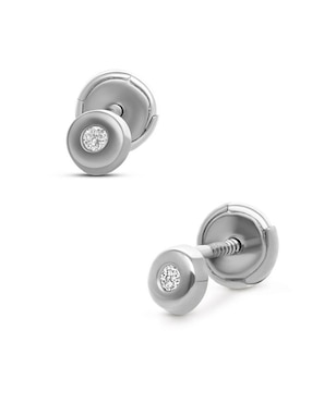 Broqueles redondos Joyerías Bizzarro de oro blanco 14 K con acabado brillante diamante