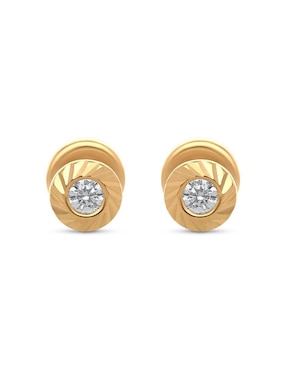 Broqueles redondos Joyerías Bizzarro de oro amarillo 14 K con acabado brillante diamante