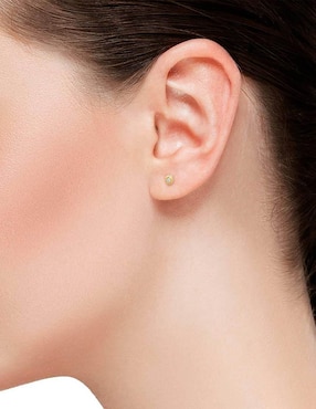 Broqueles redondos Joyerías Bizzarro de oro amarillo 14 K con acabado brillante diamante