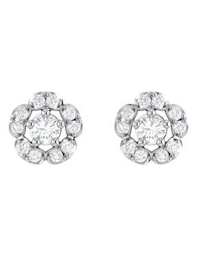 Broqueles de flor Joyerías Bizzarro de oro blanco 14 k con acabado brillante diamante