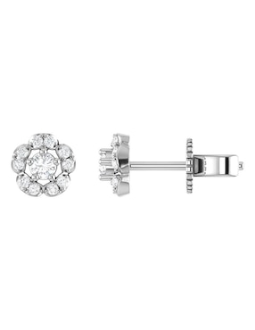 Broqueles de flor Joyerías Bizzarro de oro blanco 14 k con acabado brillante diamante