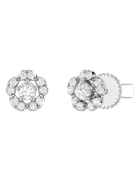 Broqueles de flor Joyerías Bizzarro de oro blanco 14 k con acabado brillante diamante