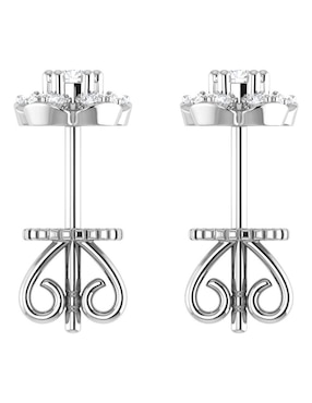 Broqueles de flor Joyerías Bizzarro de oro blanco 14 k con acabado brillante diamante