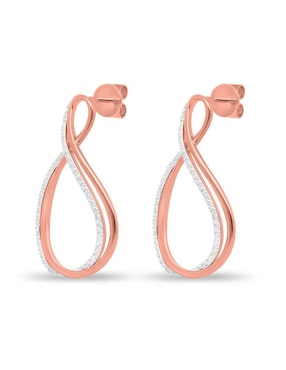 Aretes cortos de infinito Joyerías Bizzarro de oro rosa 14 K con acabado brillante diamante