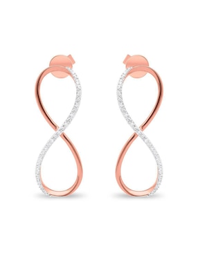Aretes cortos de Infinito Joyerías Bizzarro de oro rosa 14 K con acabado brillante diamante