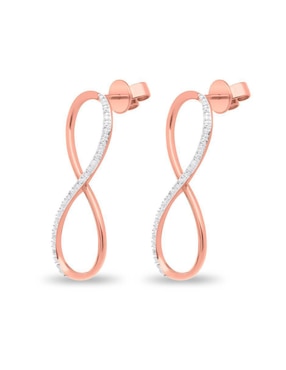 Aretes cortos de Infinito Joyerías Bizzarro de oro rosa 14 K con acabado brillante diamante