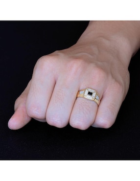 Anillo cuadrado Abba Joyas 10 k de oro zirconia brillante