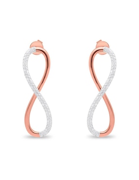 Aretes cortos de Infinito Joyerías Bizzarro de oro rosa 14 K con acabado brillante diamante