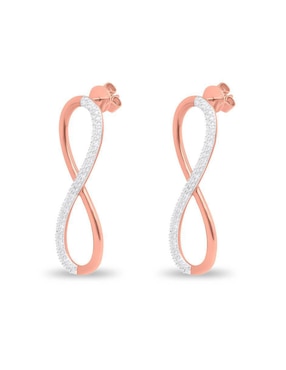 Aretes cortos de Infinito Joyerías Bizzarro de oro rosa 14 K con acabado brillante diamante