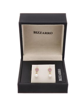 Aretes cortos de huella Joyerías Bizzarro de oro 10 K con acabado brillante perla