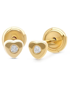 Broqueles de corazón Joyerías Bizzarro de oro amarillo 14 k con acabado brillante diamante