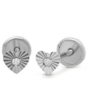 Broqueles de corazón Joyerías Bizzarro de oro blanco 14 k con acabado brillante diamante