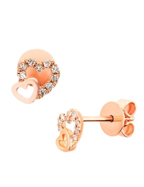 Broqueles de corazón Joyerías Bizzarro de oro rosa 14 K con acabado brillante diamante