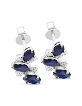Aretes cortos de hoja Joyerías Bizzarro de oro blanco 14 K con acabado brillante diamante