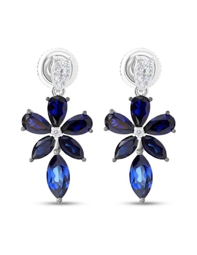 Aretes cortos de flor Joyerías Bizzarro de oro blanco 14 K con acabado brillante diamante
