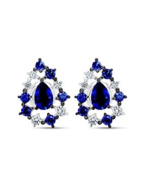 Aretes cortos de gota Joyerías Bizzarro de oro blanco 14 K con acabado brillante diamante