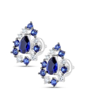 Aretes cortos de gota Joyerías Bizzarro de oro blanco 14 K con acabado brillante diamante