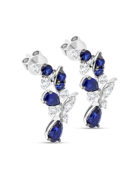 Aretes cortos de flor Joyerías Bizzarro de oro blanco 14 K con acabado brillante diamante