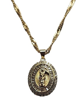 Collar con dije santos ovalado Limerence By Claudia Herrera Santa Muerte de oro laminado 14 K
