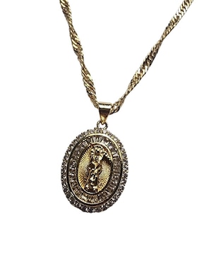 Collar con dije santos ovalado Limerence By Claudia Herrera Santa Muerte de oro laminado 14 K