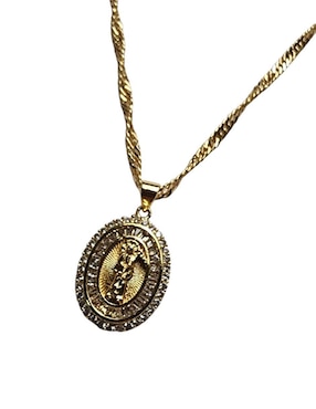 Collar con dije santos ovalado Limerence By Claudia Herrera Santa Muerte de oro laminado 14 K