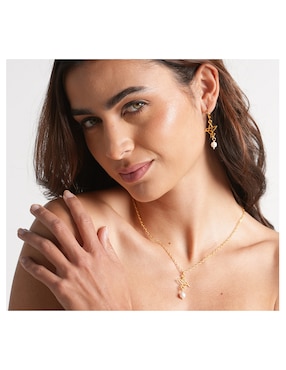 Aretes y collar de colibrí con baño de oro 18 k perla