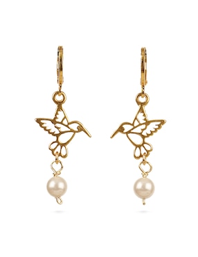 Aretes y collar de colibrí con baño de oro 18 k perla