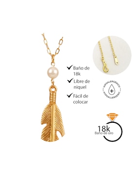 Collar con dije de pluma Vangania de baño de oro 18 K