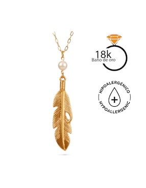 Collar con dije de pluma Vangania de baño de oro 18 K
