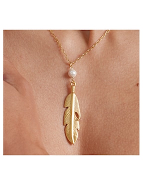Collar con dije de pluma Vangania de baño de oro 18 K