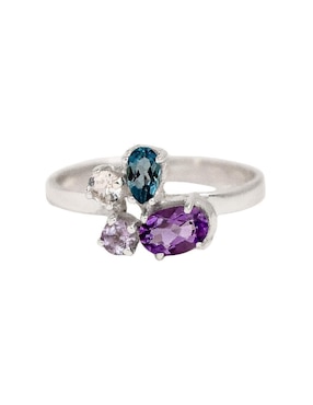 Anillo Teresa Díaz Joyería Mexicana Destellos de la Tierra P 925 de plata amatista y cuarzo brillante