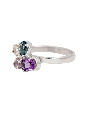Anillo Teresa Díaz Joyería Mexicana Destellos de la Tierra P 925 de plata amatista y cuarzo brillante