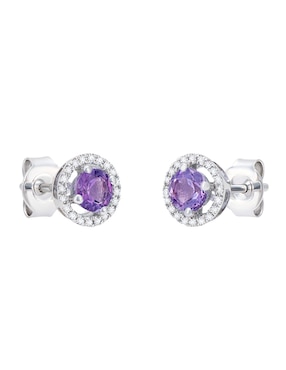 Broqueles Cristal Joyas de oro blanco 14 K diamante y amatista